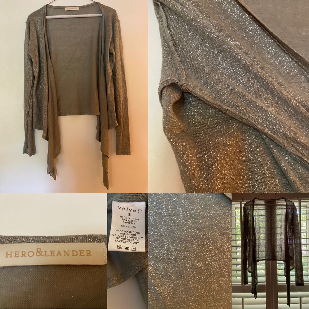 Anthropologie Silver-foiled Open Front Cardigan